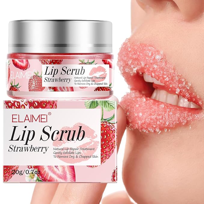 MIELIKKI Lip Scrub, Lip Scrubs Exfoliator, Sugar Lip Polish, Lip Exfoliator Scrubber for Chapped and Dry Lips, Lip Moisturizer, Lip Care Products, Strawberry