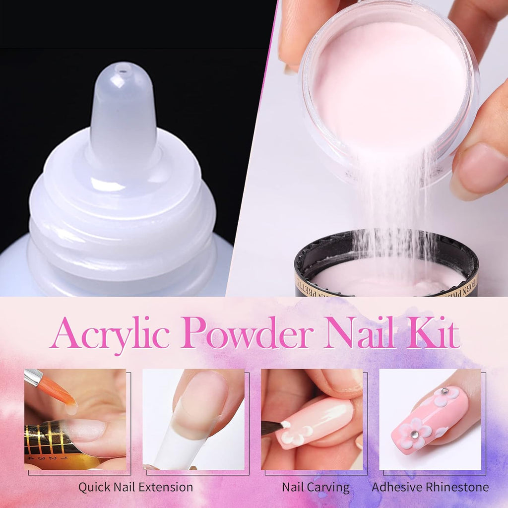 BORN PRETTY Acrylic Nail Kit with Everything ,96PCs Acrylic Powder and Liquid Monomer Set with 24Colors Glitters Acrylic Nail Brush Nail Tips Nail Primer Nail Art Supplies for Extension Gift