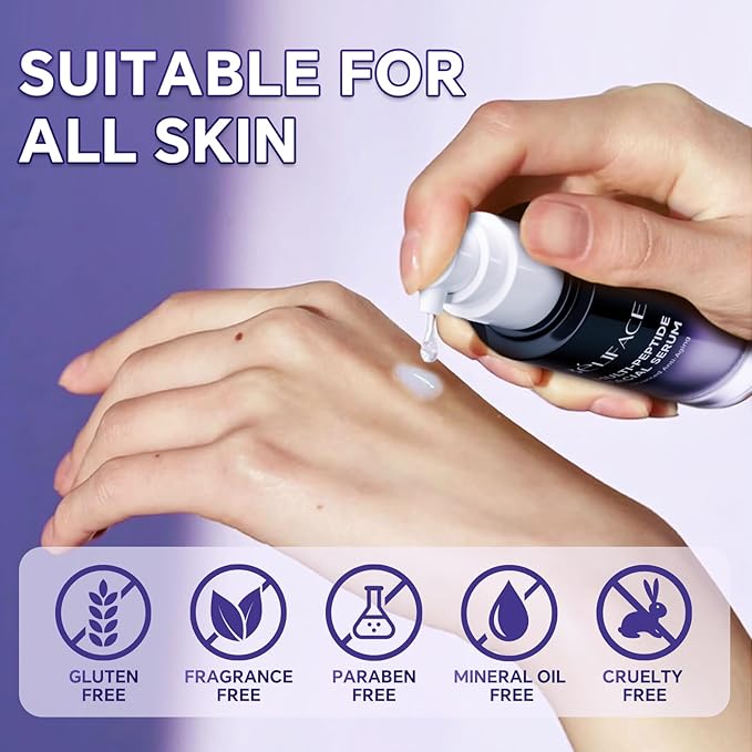 Peptides Serum for Face with Hyaluronic Acid for Fine Lines and Wrinkles, Collagen Boosting Hydrating Face Serum, Anti-aging for All Skin Types, Fragrance Free, 1.35 Fl. Oz