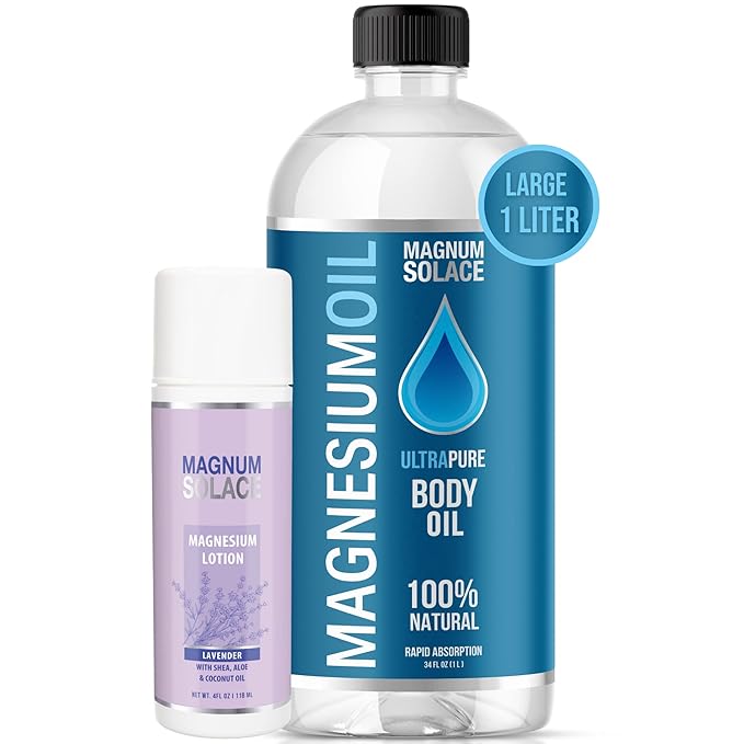 Magnesium Oil for Muscle Recovery Bath Soak and Lavender Magnesium Lotion (2 Pack Bundle)
