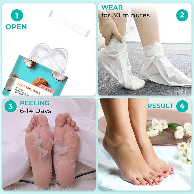 Happy Feet Foot Peel Mask, Original Exfoliate Foot Mask, Callus Remover for Rough Cracked Dry Feet Dead Skin, Coconut 03 Packs
