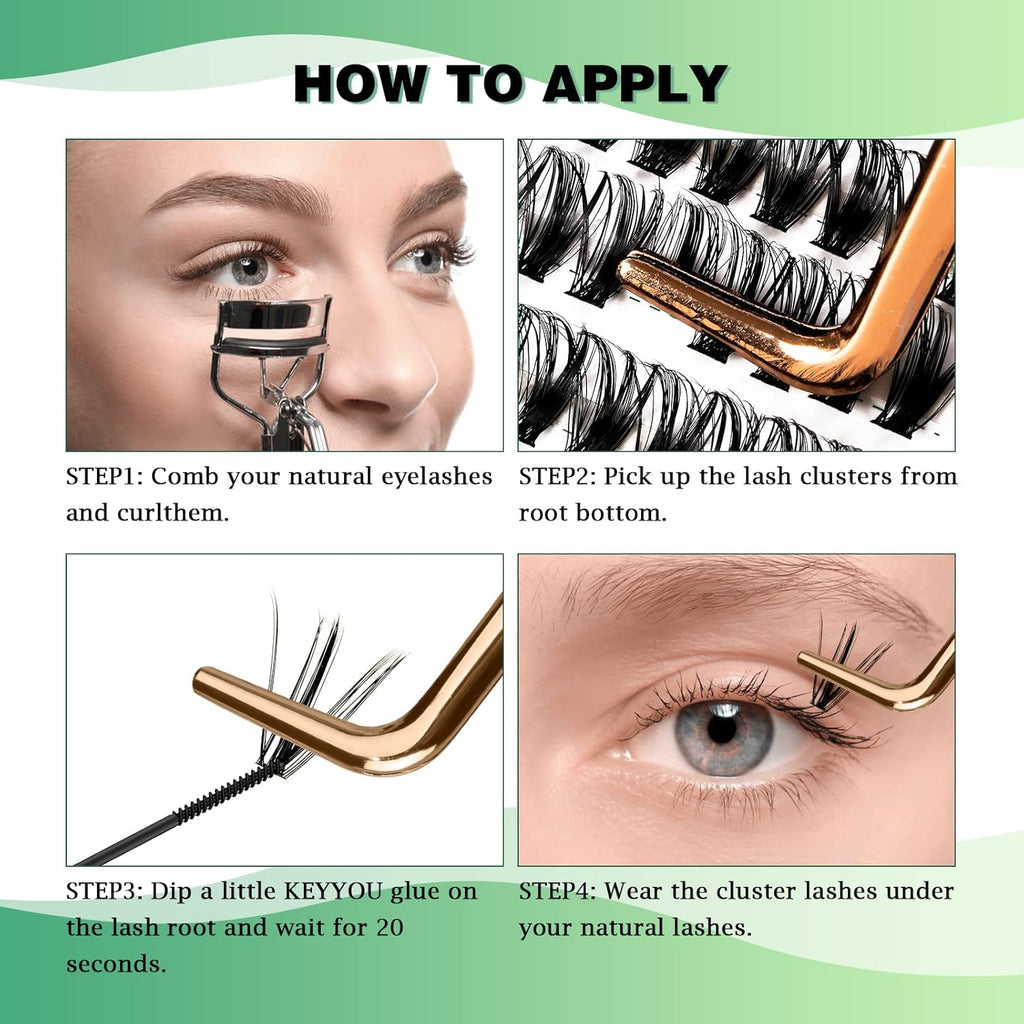Lash Clusters 300pcs Individual Lashes 40D 0.07D Curl 15mm DIY Eyelash Extension KEYYOU Large Tray Volume Soft&Natural Cluster Lashes(40D-0.07D,15）