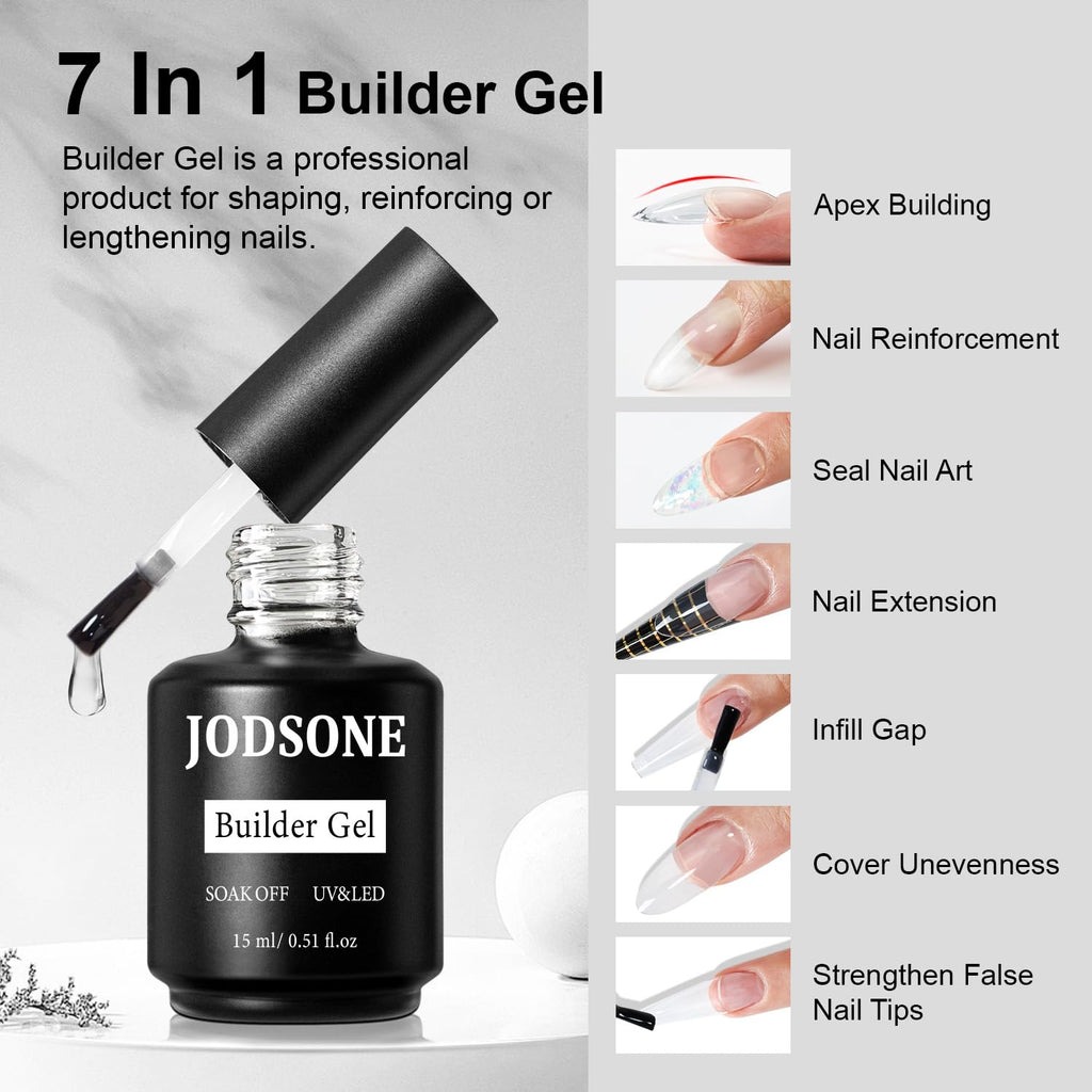 JODSONE 15ML Base Coat Top Coat and Builder Gel 3 PCS Gel Polish for Salon and Home Use
