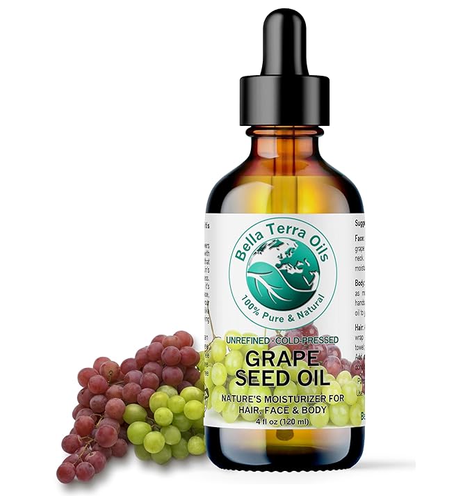 Bella Terra Oils - Organic Grape Seed Oil 2 oz - Cold-Pressed, Abundant in Vitamin E & C, Linoleic Acid, Omega-6 Fatty Acids, A Luxurious Elixir for Radiant Skin