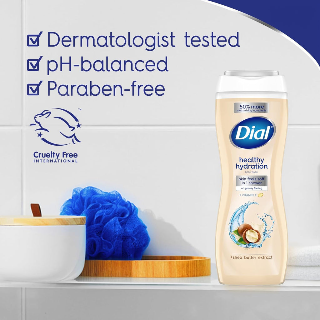 Dial Body Wash, Healthy Hydration, Shea Butter Extract plus Vitamin E, 16 fl oz (Pack of 4)