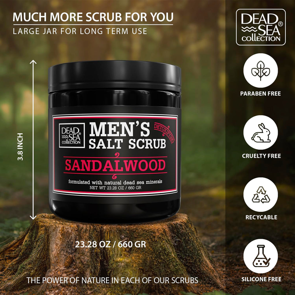 Salt Body Scrub Sandalwood For Men – Moisturizes, Exfoliates & Nourishes Skin – Cleanses & Detoxifies with Dead Sea Minerals - Dead Sea Collection – 23.28 OZ