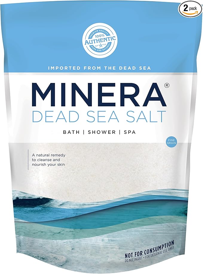 Minera Dead Sea Salt, 100% Pure & Natural, (2 x 5 lbs.) Fine Grain (0-1.7 mm) Bulk Bag, Easily Dissolving Dead Sea Salts for Soaking & Bathing, Skin Nourishing Fine Sea Salt, Unscented