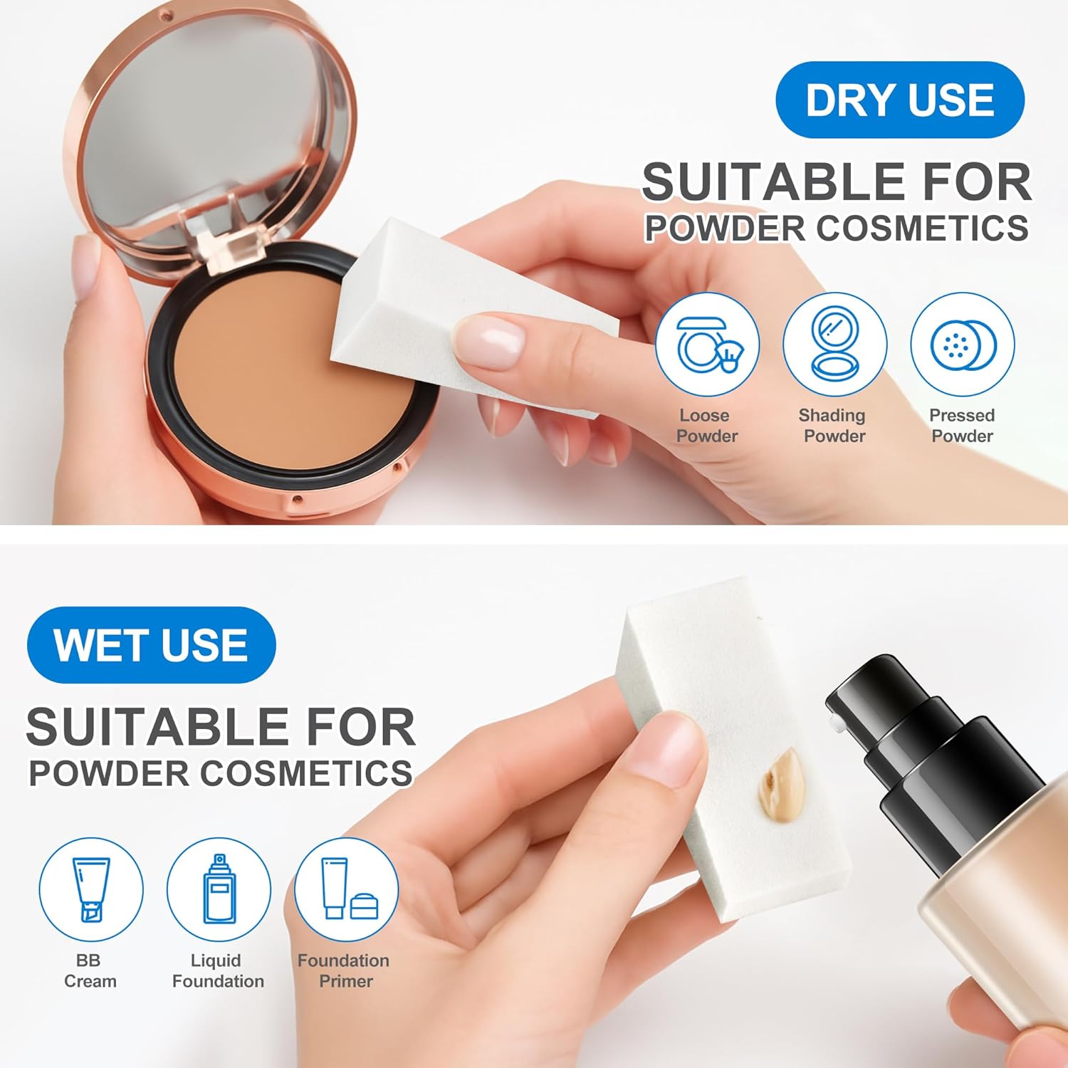 120 Count Makeup Sponges Triangle Cosmetic Wedges for Foundation Blending, Nail Art, Crafts, Painting (White)