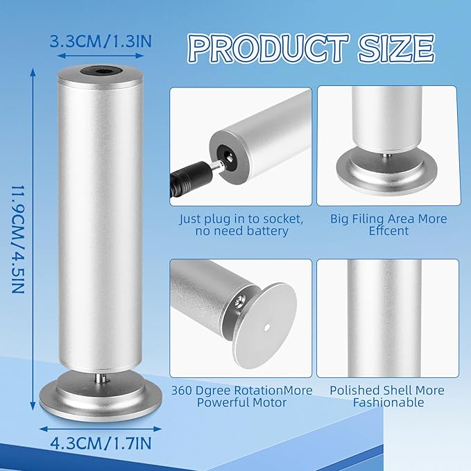 Dermave Electric Foot Callus Remover, Electric Foot Callus Remover, Callus Remover for Feet - Foot Filer with 60pcs Sanding Discs for Dead Cracked Skin, Men/Women (Silver)