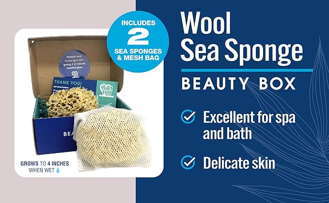 HartFelt Beauty Box Bundle with Exfoliation Foot Scrub and Delicate Skin Wool Sea Sponge, Shower Sponges for Women & Men, Shower Scrubber Gift Box