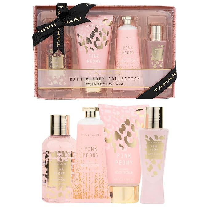 Tahari Vanilla Jasmine Spa Gift Set for Women – Luxurious Bath Kit with Body Lotion, Body Lotion, Body Wash & Bubble Bath – Perfect Selfcare Gifts for Women (Glitz)