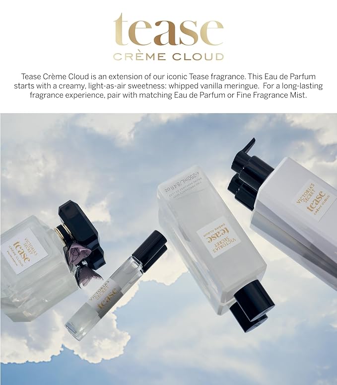Victoria's Secret Tease Crème Cloud Fragrance Lotion, Notes of Vanilla Meringue, Santal Flower & Sheer Amber, (8.4 oz)