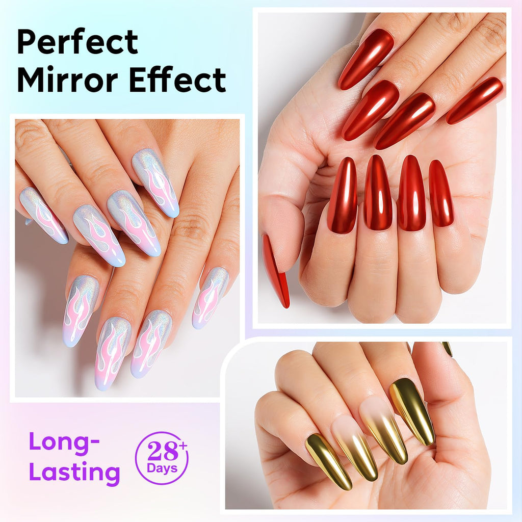 AIMEILI Chrome Nail Powder, Vegan, Cruelty Free, 6 Colors Mirror Effect Holographic Chameleon Manicure Nail Art Decoration Glitter for Nail Art Women Gift