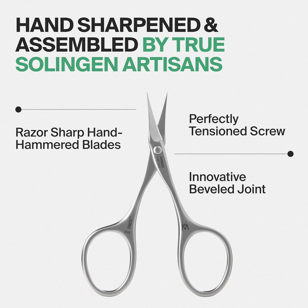 GERMANIKURE Tower Point Cuticle Scissors Grooming Scissors FINOX Stainless Steel Professional Nail Scissors in Leather Case -Ethically Made in Solingen Germany - 4705