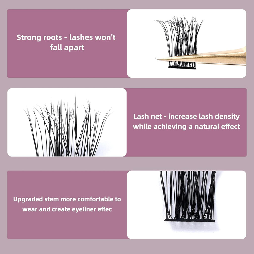 QUEWEL Cluster Lashes 72 Pcs Wide Stem Individual Lashes C/D Curl 8-16mm Length DIY Eyelash Extension False Eyelashes Soft for Personal Makeup Use at Home (natural02-C-16)