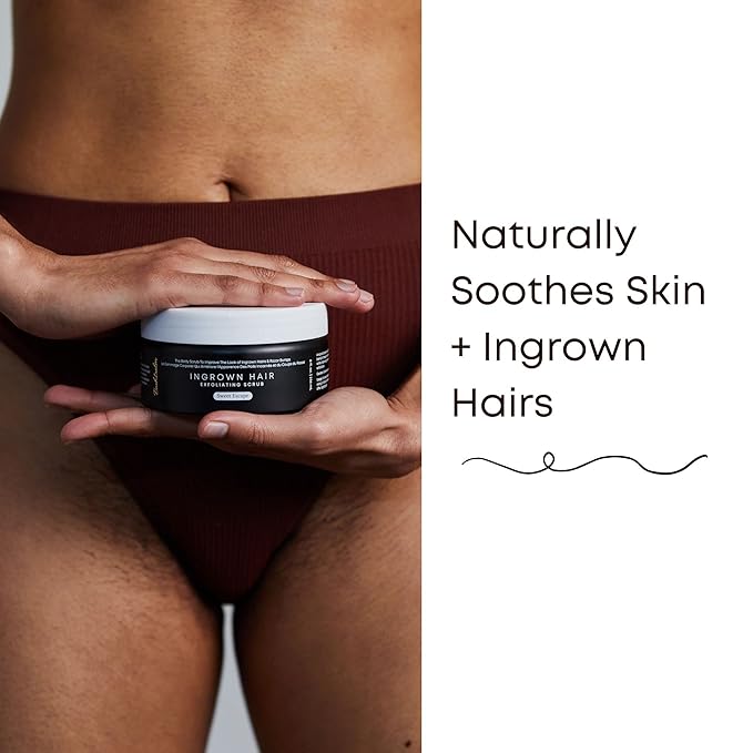 Bushbalm Ingrown Hair Exfoliating Scrub - Reduces Appearance of Ingrown Hairs and Helps with Underarm Bumps - Soothes Razor Bumps, Post Shave Redness and Itching - Sweet Escape 236 ml