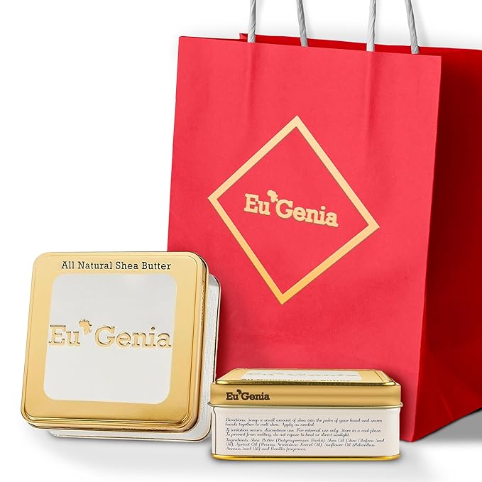 Eu'Genia Extra Strength Shea Butter Gift Set – Tins with Bag Gift Note & Tissue Paper – Intensive Moisturizing & Nourishing Shea Butter (2 Pack, Unscented)