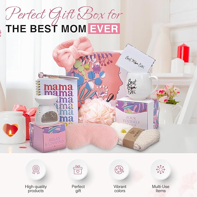 Luxury Spa Gift Box for Mom – Birthday, Mother’s Day, Christmas, Postpartum Self-Care Set with Relaxation & Pampering Essentials – Thoughtful Gifts for Wife, Grandma, Women – Premium Spa Kit.