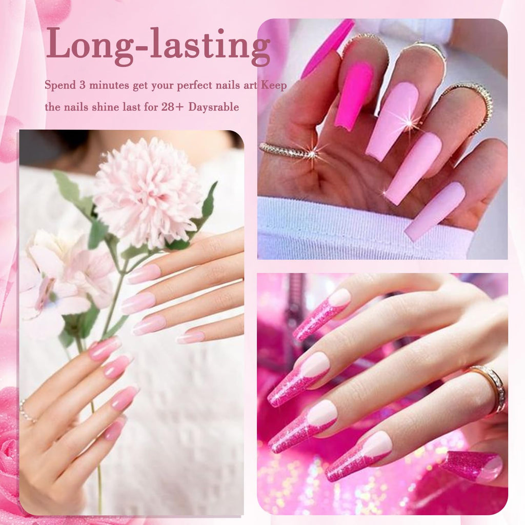 6 Colors Dip Powder Set, Pink Glitter Christmas Dipping Powder Color Set, Glossy Nail Art Manicure DIY Salon Home Gift for Ladies (YYSDDPS-No.10-6PCS)