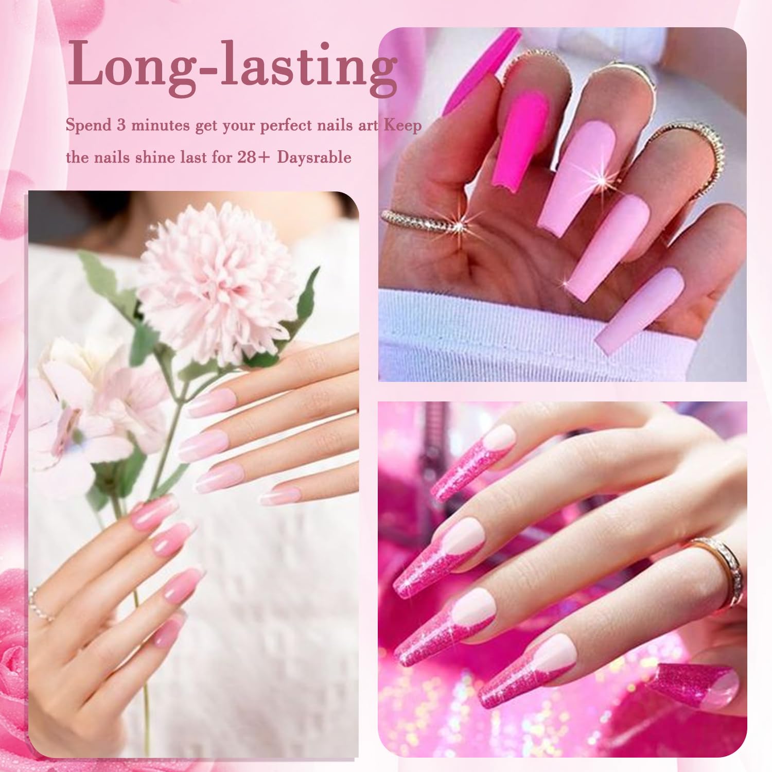 6 Colors Dip Powder Set, Pink Glitter Christmas Dipping Powder Color Set, Glossy Nail Art Manicure DIY Salon Home Gift for Ladies (YYSDDPS-No.10-6PCS)