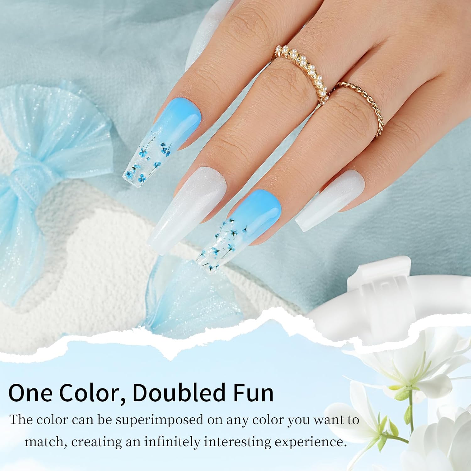 Dip Powder Nail Transparent Crystal Dried Flower Set, 6 Colors Dipping Powder Kit With Base & Top Coat/Activator/Brush Saver, Nail Art Manicure Salon DIY for Daily at Home Party Gifts for Women