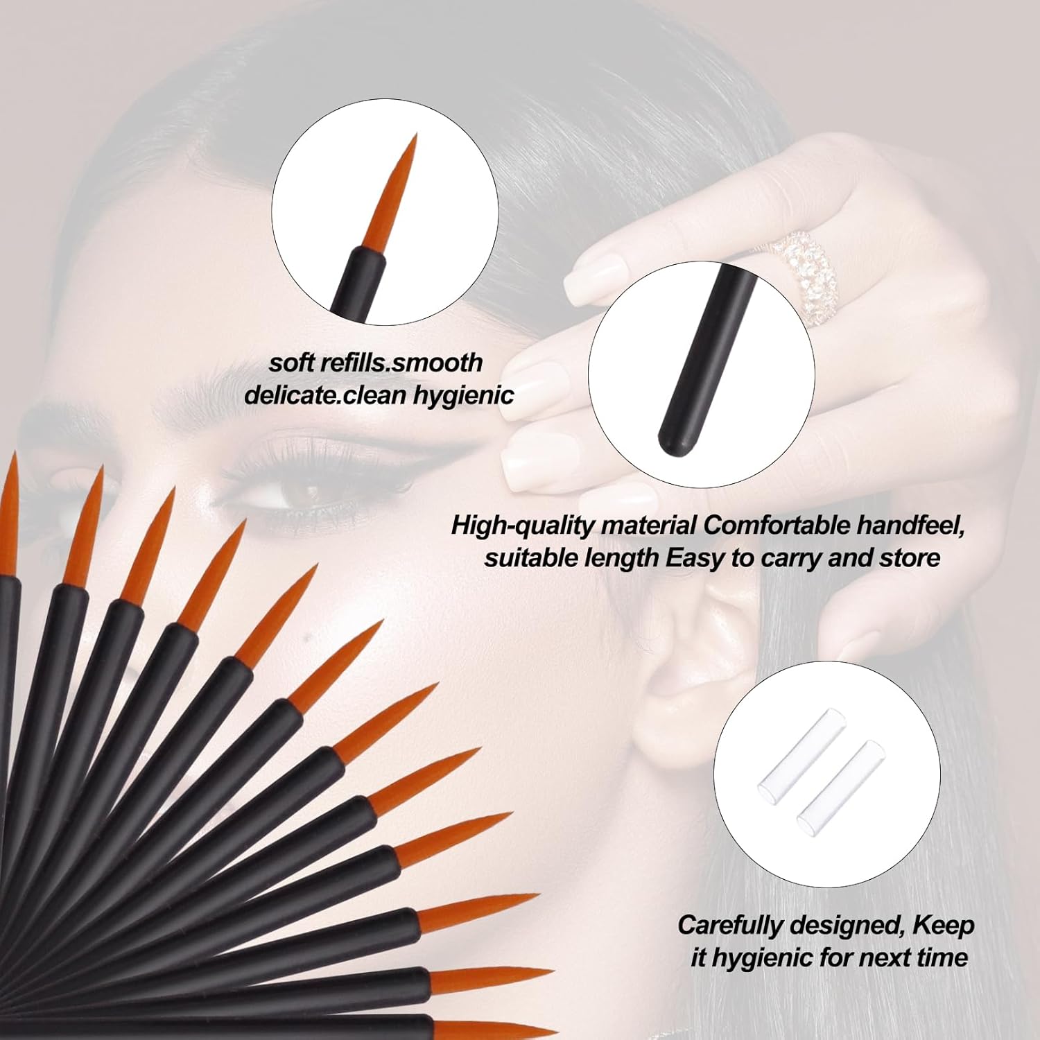 100 Pack Disposable Eyeliner Brush, Ultra-fine Point Eye Liner Applicator Cosmetic Eye Wands Makeup Brushes Tools (Color: Black)