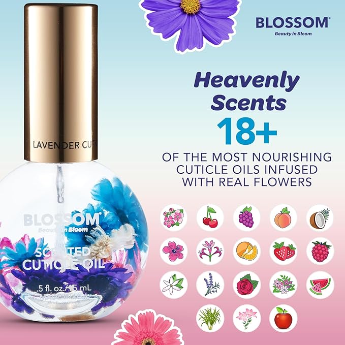 Blossom Hydrating, Moisturizing, Strengthening, Scented Cuticle Oil 0.5oz + See No Evil Rollerball Cuticle Oil 0.19oz, 2 Pack Bundle, Lavender