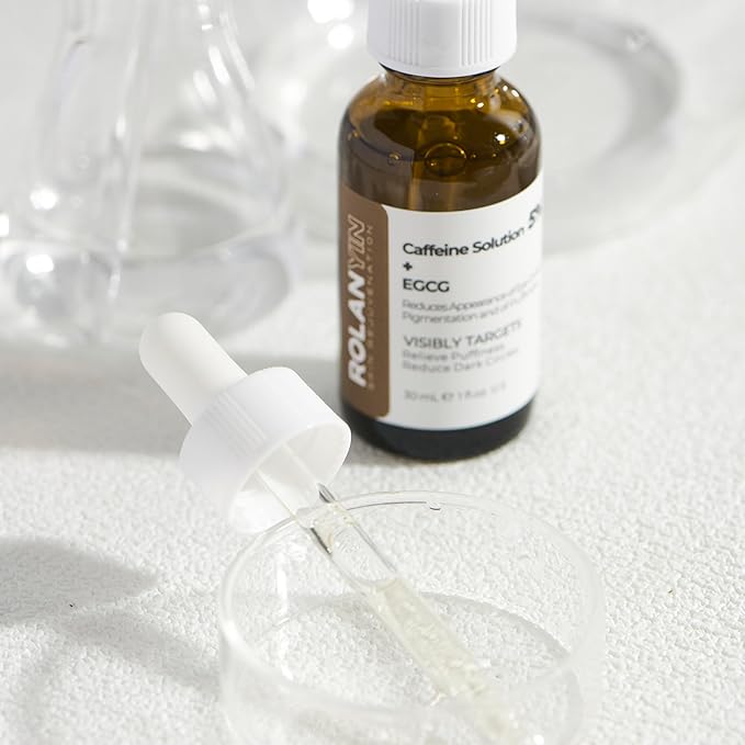 ROLANYIN Caffeine Solution 5% + EGCG Eye Serum for Puffiness Reduction Dark Circle Treatment Hydrating Firming and Soothing Anti Aging Nourishing Formula Eye Skin Care 1 Fl.Oz