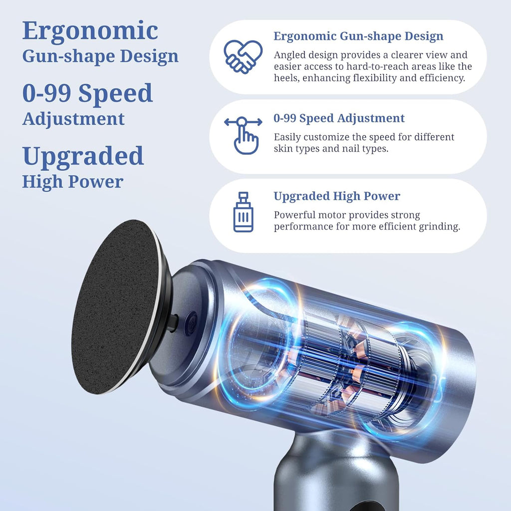 PELCAS Electric Foot Callus Remover with LED Screen, Upgraded Electric Foot File, 2 in 1 Manicure & Pedicure Kit for Women & Men, Cordless Feet Filer for Foot Callus, Thick Nails, Finger Nails Grey