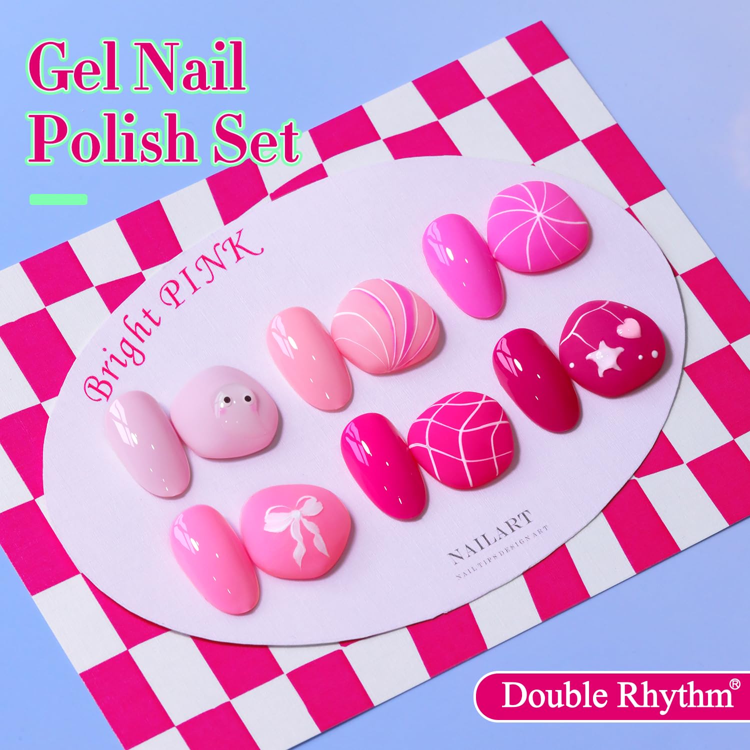 Double Rhythm 6 Pcs 15 ML Gel Polish Set Same Color Same Bottle Soak Off Gel Polish Kit Nail Art Manicure Salon DIY at Home for Women (Bright Neon Light Pink Purple-T6-13)