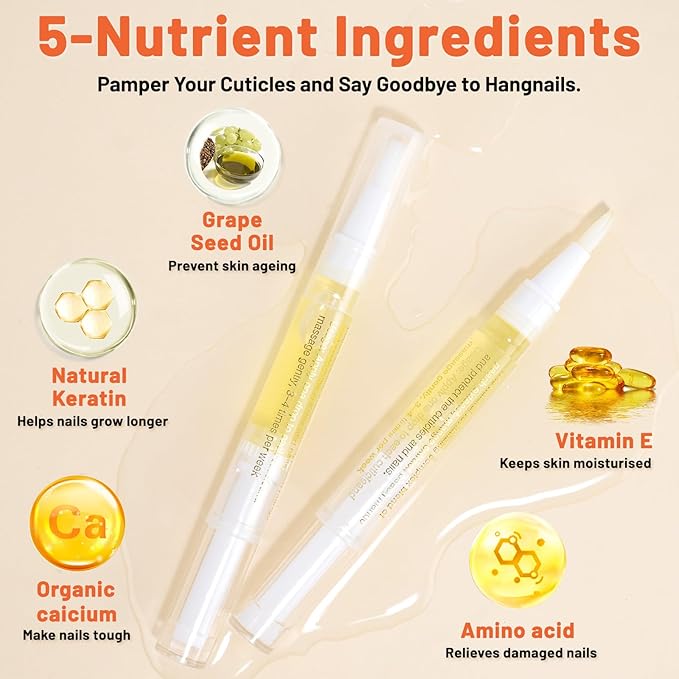 Meschett 2PCS Cuticle Oil Pens for Nail Care,Cuticle Revitalizer Oil Pen with Soft Brush,Cuticle Oil to Prevent Nail Cracking and Dry (Pineapple & Lemon Flavor)