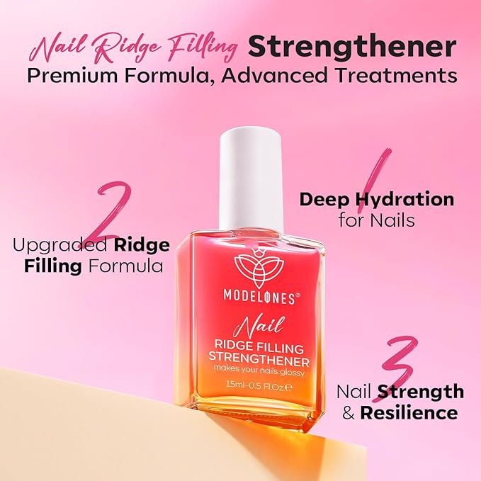modelones Nail Strengthener, 8-in-One Nail Ridge Filler Base Coat Nail Polish Repair Nail Growth Treatment for Thin and Damaged Nails, Jelly Pink, 15ml