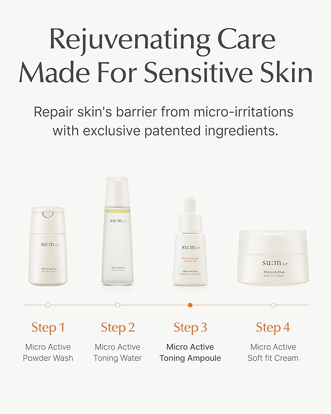 SU:M Micro-Active Toning Ampoule (0.5 fl oz) - High Potency Serum for Immediate and Firming, All Skin Types, Korean Skin Care. Pure Vitamin C & E, Niacinamide.