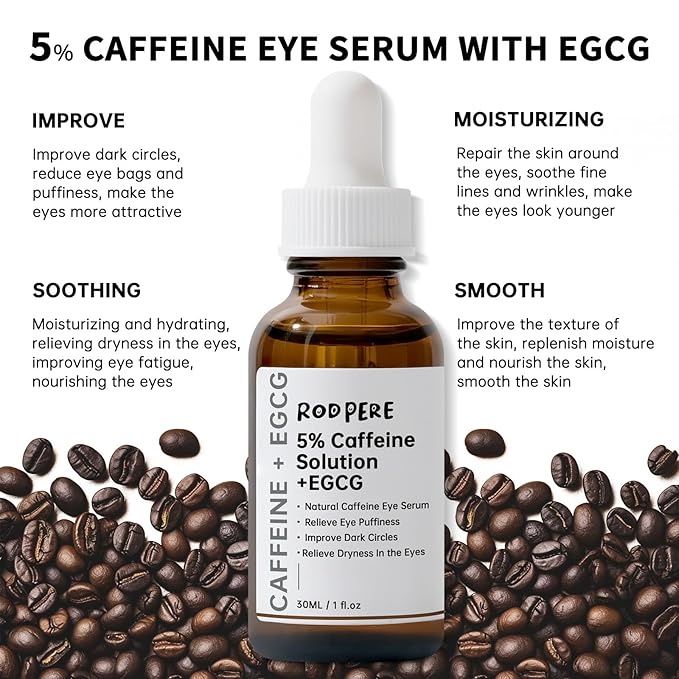 Caffeine Eye Serum With EGCG For Dark Circles and Puffiness, 30ML Anti Aging 5% Caffeine Solution For Puffy Eyes, Fine Lines, Moisturizing Under Eye Serum.