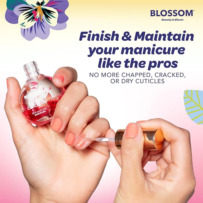 Blossom Cuticle Oil for Nails, Hydrating, Moisturizing, Scented Nail Oil Cuticle Care, Infused with Real Flowers, Made in USA, 0.92 fl. oz, Hibiscus