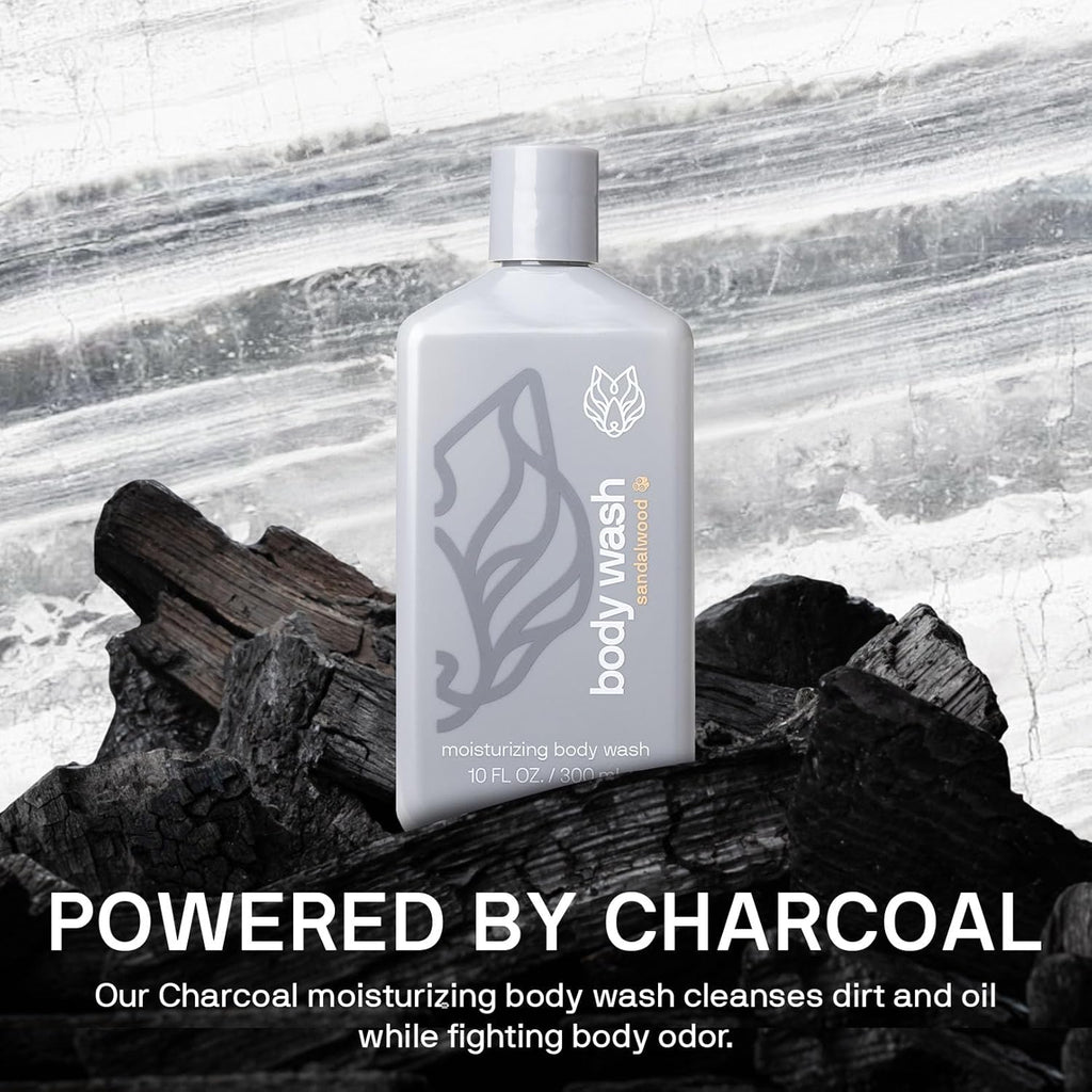 Black Wolf Moisturizing Body Wash for Men, Sandalwood - Mens Hydrating Bodywash for Dry, Dehydrated, & Sensitive Skin - Hyaluronic Acid, Aloe Vera, & Jojoba Oil Body Cleanser Help Remove Oil & Dirt