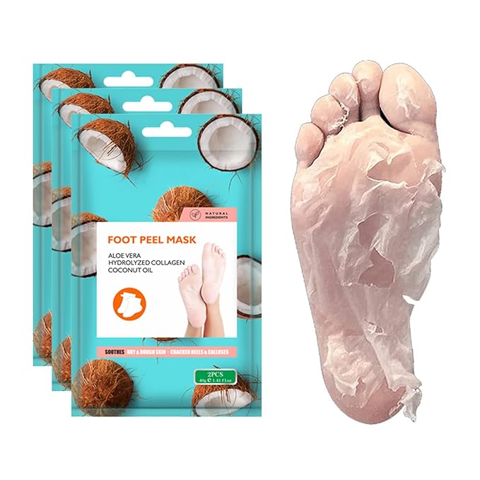 Happy Feet Foot Peel Mask, Original Exfoliate Foot Mask, Callus Remover for Rough Cracked Dry Feet Dead Skin, Coconut 03 Packs
