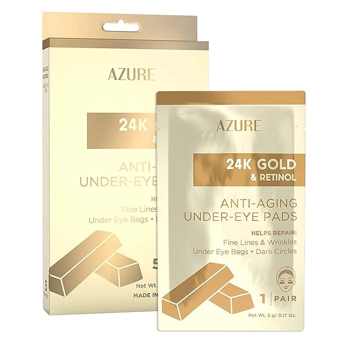 Azure Cosmetics 24K Gold & Retinol Anti Aging Under Eye Patches - Nourishing, Smoothing Hydrating Eye Mask - Reduces Fine Lines, Wrinkles, Dark Circles & Puffiness - Made in Korea - 5 Pairs