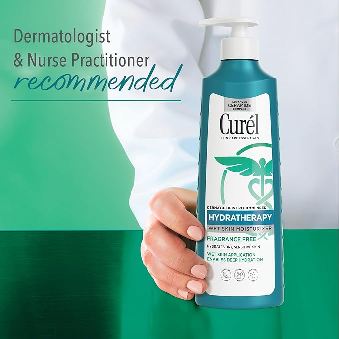 Curel Hydra Therapy In Shower Lotion, Itch Defense Body Moisturizer with Advanced Ceramide Complex, Vitamin E, & Oatmeal Extract, 12 Oz