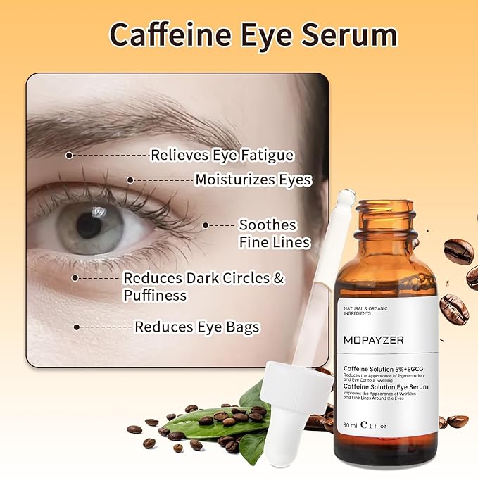 Caffeine Solution 5% + EGCG, Caffeine Eye Serum For Moisturizing, Targets Dark Circles & Puffiness, 2 PCS Natural Under Eye Serum For Facial Wrinkles & Fine Lines.