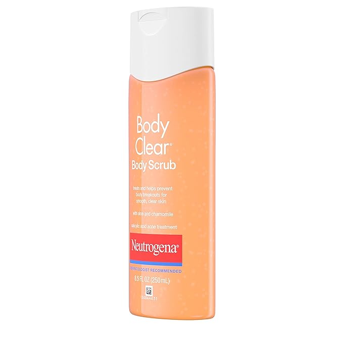 Neutrogena Body Clear Oil Free Acne Body Scrub with Salicylic Acid, Exfoliating Body Wash for Back, Chest, and Shoulders, 8.5 fl. oz (Pack of 2)