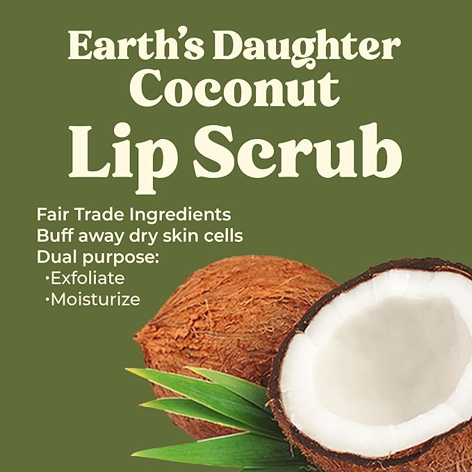 Earth's Daughter Organic Coconut Lip Scrub 0.7 oz - USDA Organic, Fair Trade, Sugar, Jojoba Oil, Beeswax, Coconut Oil, Calendula Extract