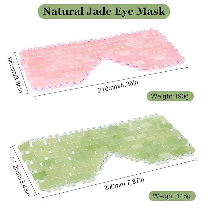 Natural Jade Eye Mask and Rose Quartz Eye Mask Set - Soothing & Relaxing Alleviate Puffiness and Migraines with Cooling and Warming Therapy (2 Pcs)