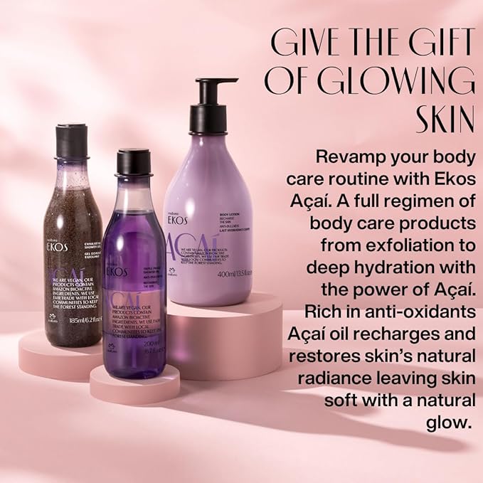 natura - Ekos Açaí Collection Bio-Beauty Gift Set (4 Products) - Body Lotion, Hand Cream, Shower Oil, and Shower Gel - Gift Box - Vegan Skin Care - Brazilian Beauty Secrets - Self Care & Body Care