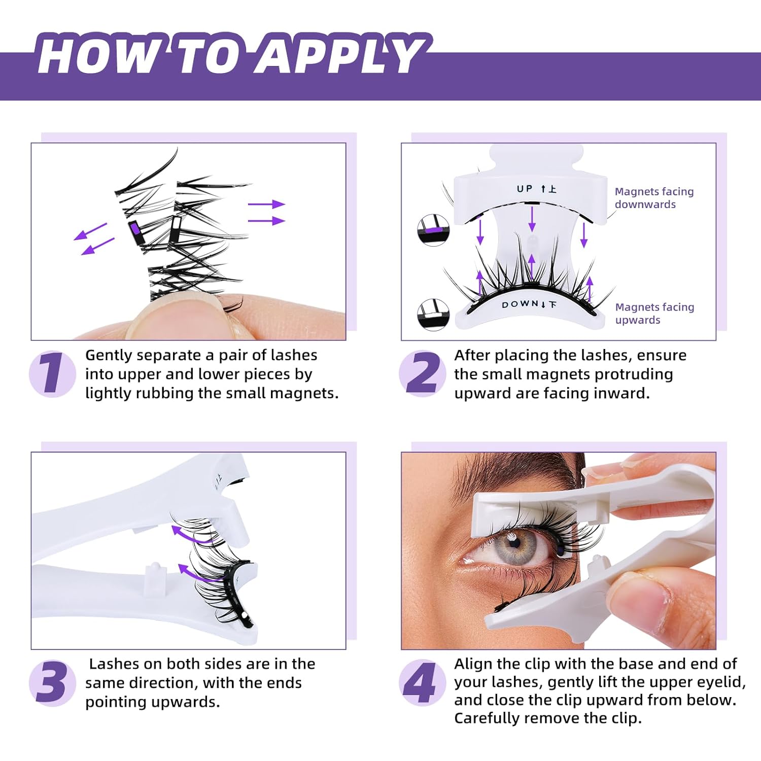 B&Qaugen Magnetic Eyelashes with Applicator Reusable Glue-Free Natural Look Eyelashes Kit Easy to Wear and Remove (2Pairs)