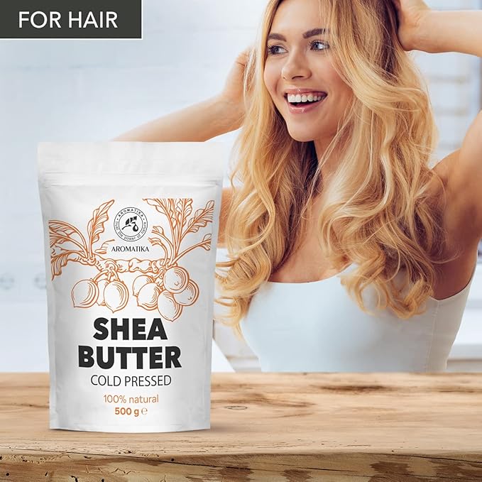Shea Butter 17.5 Oz (500g) - Unrefined Raw/Pieces - Africa - Ghana - 100% Pure Shea Butter Body Butter - Cosmetic Grade - for Hair Skin Lip Face Feet Body Care - Massage - AROMATIKA