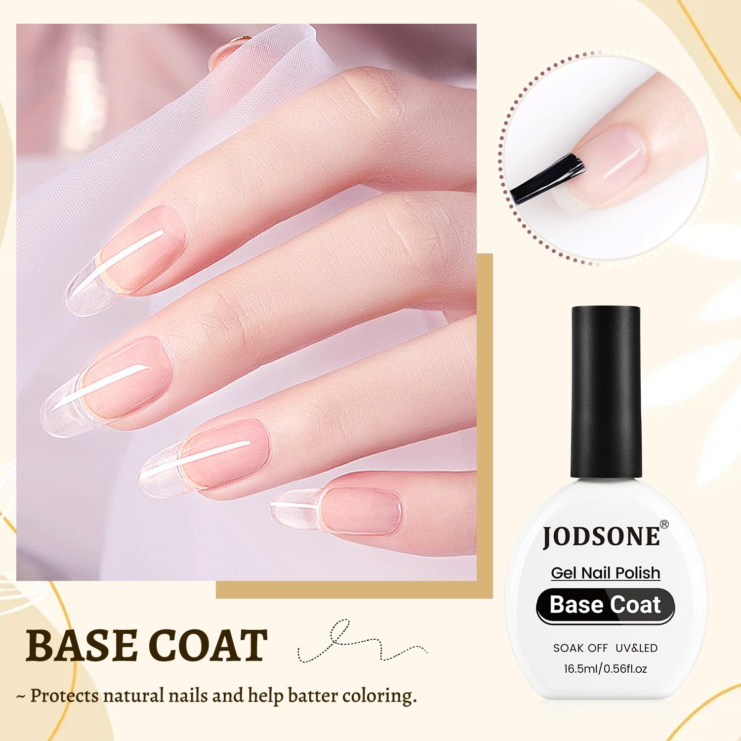 JODSONE 3Pcs 16.5ml Top Coat and Base Coat Set with Gel Nail Remover No Wipe Top Coat Base Need U V Lamp Cured Gel Nail Remover for Quick and Easy Removal At Home