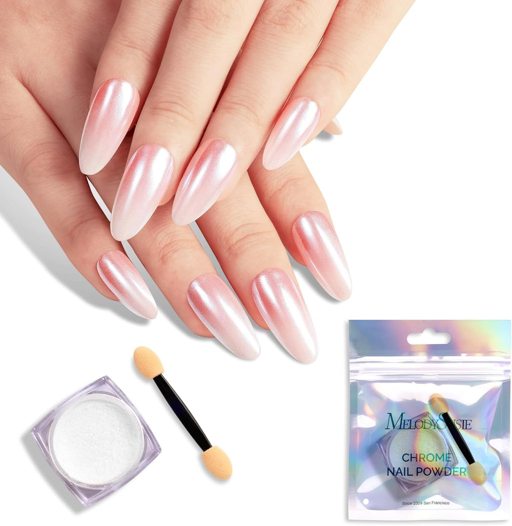 MelodySusie White Chrome Nail Powder for Gel Nails,Pearl Powder Mirror Effect Pigment Pearlescent Mermaid Pigment Pearl Glitter for Home DIY Salon Use Visit The MelodySusie Store