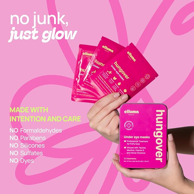 Under Eye Patches 12 Pairs of Themed Hydrogel Eye Gel Pads - For Puffy Eyes and Dark Circles, Under Eye Bags, Wrinkles - Hungover Set with Menthol & Taurine