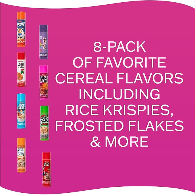 Taste Beauty KELLOGGS Breakfast Pack Lip Balms- 8-Pack of Favorite Cereal Flavors incl Rice Krispies, Frosted Flakes & More